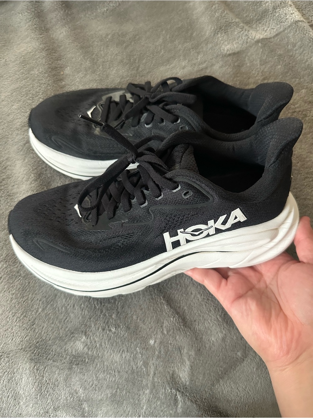 Hoka Women's Black and White Cushioned Running Sneakers